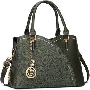 Women’s Olive Triple Compartment Satchel Fashion Top Handle Shoulder Bag